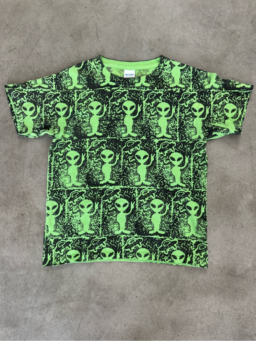 Custom-printed Neon Green Alien Graphic Tee